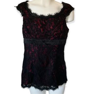 Beaded Lace Over Red Satin Top Size S Gothic Halloween Vampire Formal